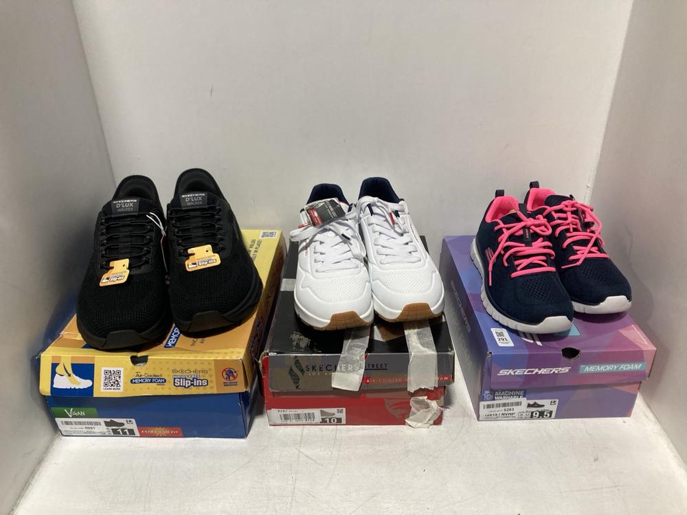 Lot 291  
            Chesterfield SR46 - Parcel Delivery Only 

                
3 X ASSORTED SKETCHERS TO INCLUDE SKETCHERS SLIP-INS AIR-COOLED SHOES IN BLACK - ...