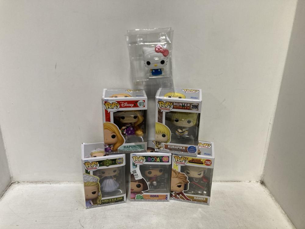 Lot 312  
            Chesterfield SR46 - Parcel Delivery Only 

                
6 X ASSORTED FUNKO POP VINYL FIGURES TO INCLUDE FUNKO POP DORA 2003 VINYL FIGURE ...