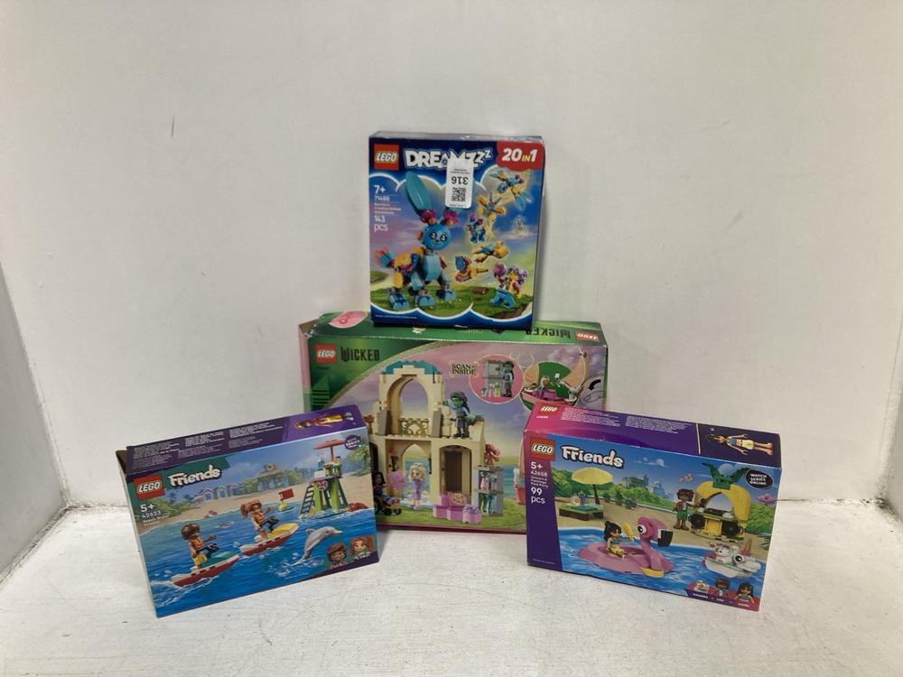 Lot 316  
            Chesterfield SR46 - Parcel Delivery Only 

                
4 X ASSORTED LEGO ITEMS TO INCLUDE LEGO 71488 143-PCS BUNCHU'S CREATIVE ANIMAL AD...