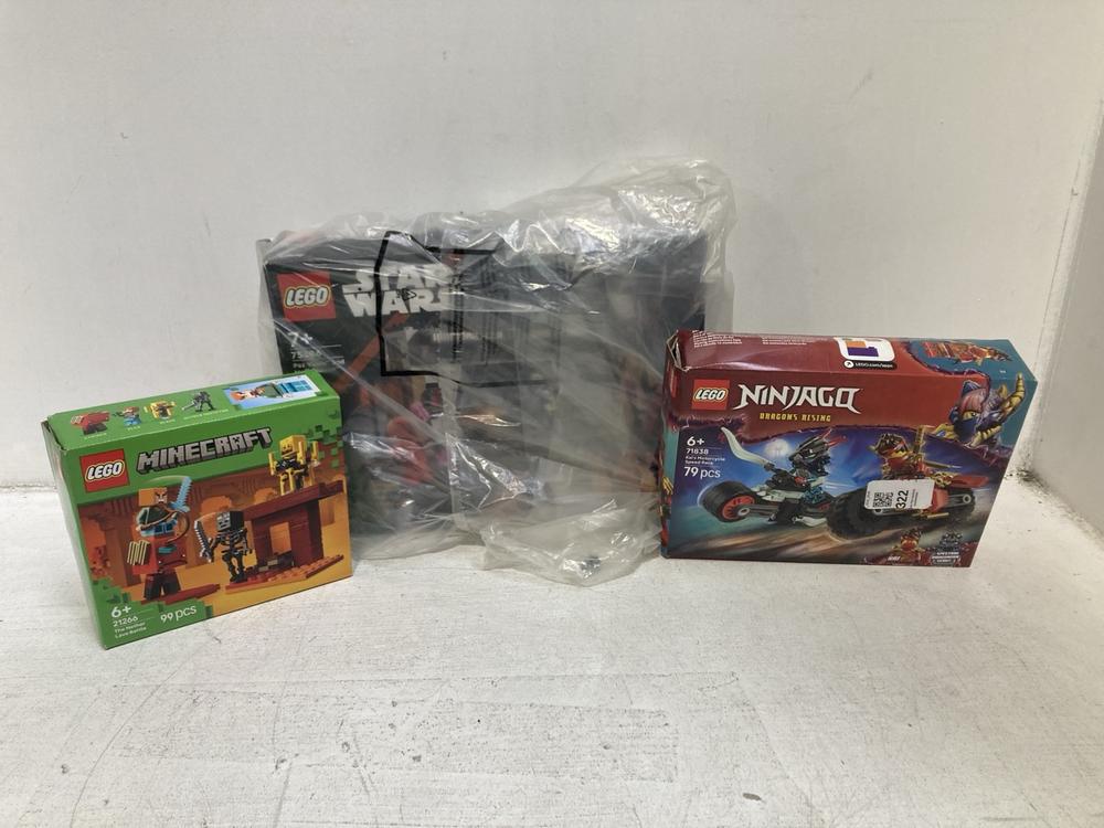 Lot 322  
            Chesterfield SR46 - Parcel Delivery Only 

                
3 X ASSORTED LEGO ITEMS TO INCLUDE LEGO 71838 79-PCS NINJAGO DRAGONS RISING KAI'S...
