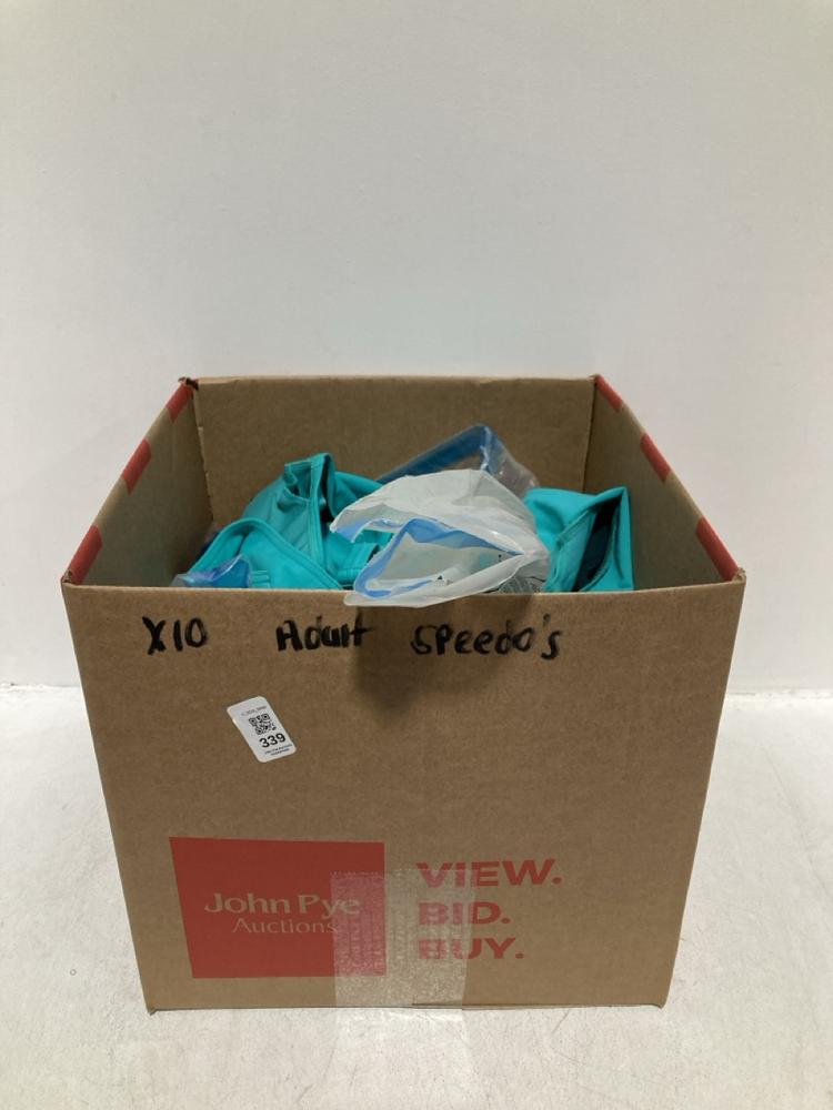 Lot 339  
            Chesterfield SR46 - Parcel Delivery Only 

                
10 X ASSORTED ADULTS SPEEDOS TO INCLUDE SPEEDO OPEN BACK SWIMSUIT IN TEAL - UK SI...