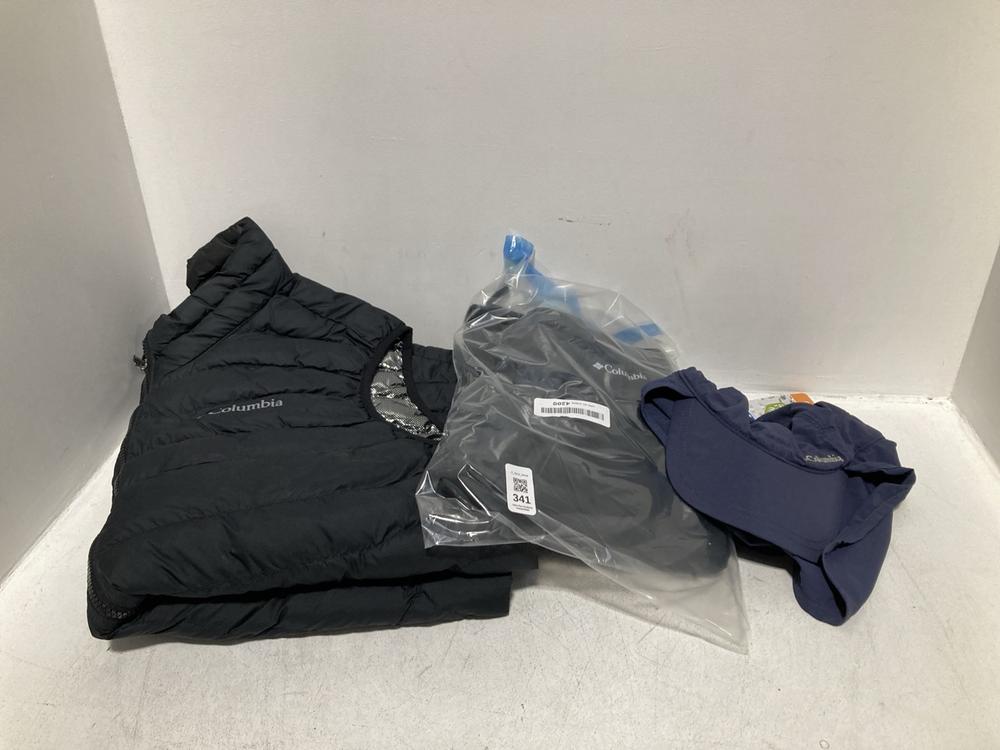 Lot 341  
            Chesterfield SR46 - Parcel Delivery Only 

                
3 X ASSORTED COLUMBIA CLOTHING TO INCLUDE COLUMBIA SCHOONER BANK HAT IN NAVY - ON...