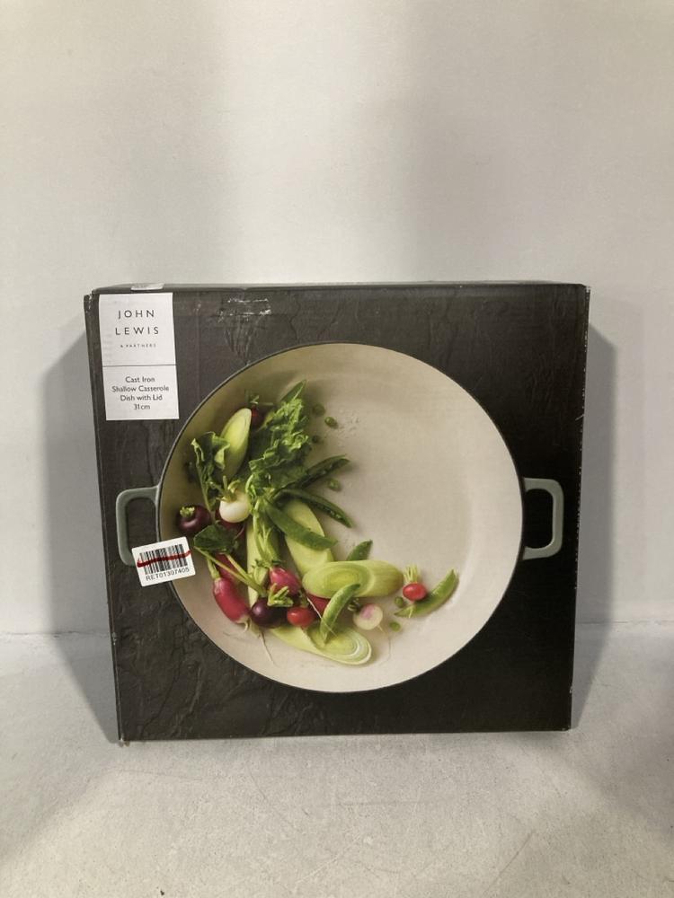 Lot 38  
            Chesterfield SR46 - Parcel Delivery Only 

                
CAST IRON SHALLOW CASSEROLE 31CM DISH WITH LID (LOCATION: A1)