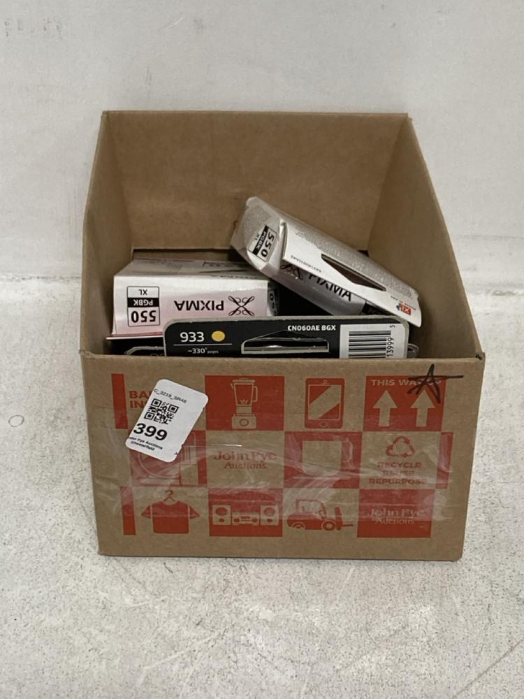 Lot 399  
            Chesterfield SR46 - Parcel Delivery Only 

                
5 X ASSORTED PRINTER INKS TO INCLUDE CANON PIXMA 550 BLACK INK TANK (LOCATION: E3)