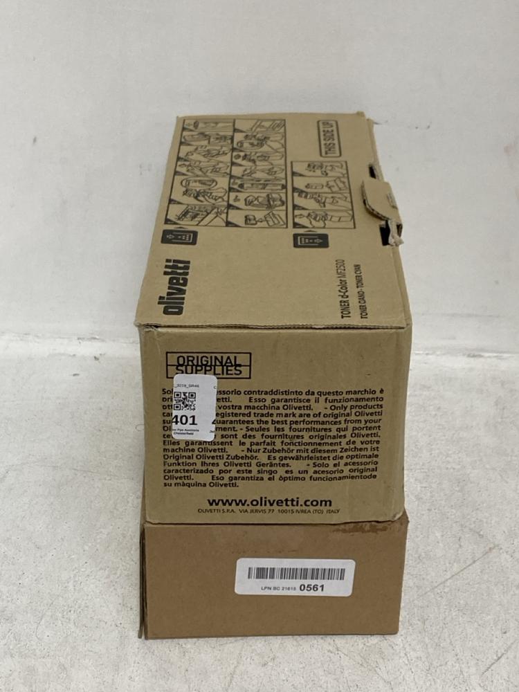 Lot 401  
            Chesterfield SR46 - Parcel Delivery Only 

                
OLIVETTI D-COLOUR MF2500 TONER CYA CARTRIDGE TO INCLUDE MZTQA0232 TONER CARTRIDGE...