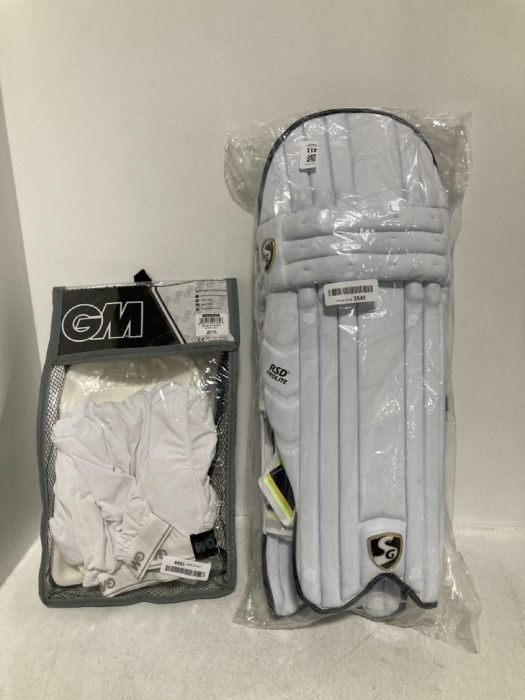 Lot 411  
            Chesterfield SR46 - Parcel Delivery Only 

                
SG RSD PROLITE CRICKET BATTING LEG GUARD TO INCLUDE GM PROTECTIVE SHORTS IN WHITE...