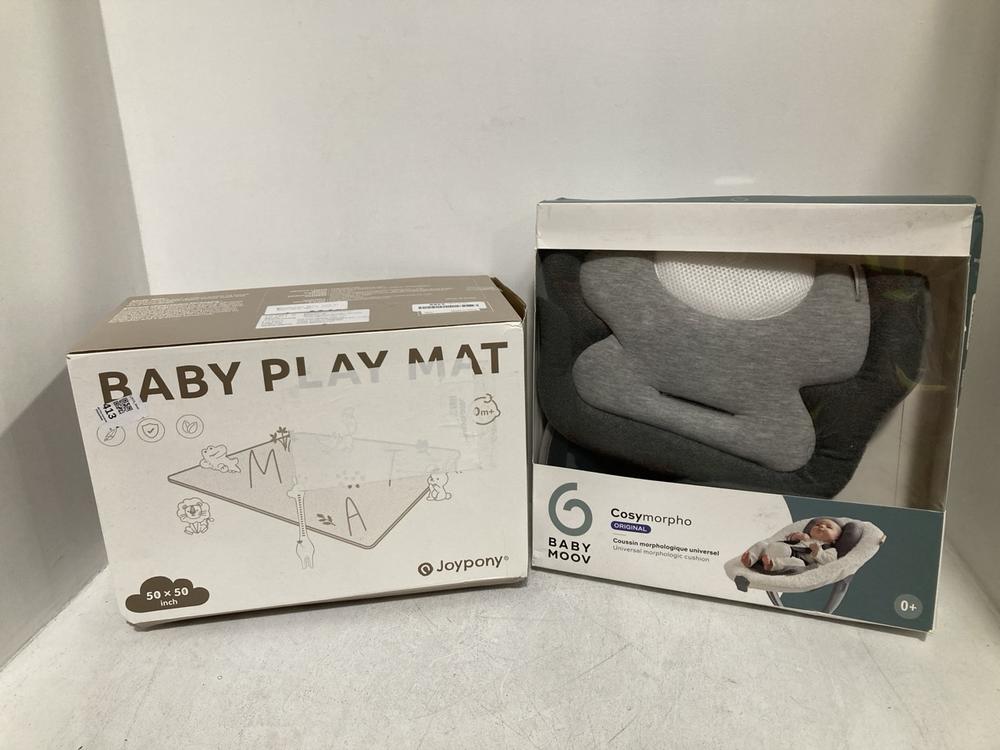 Lot 413  
            Chesterfield SR46 - Parcel Delivery Only 

                
JOY PONY BABY PLAY MAT ( 50 X 50CM ) TO INCLUDE BABYMOOV COSYMORPHO COUSSIN BABY ...