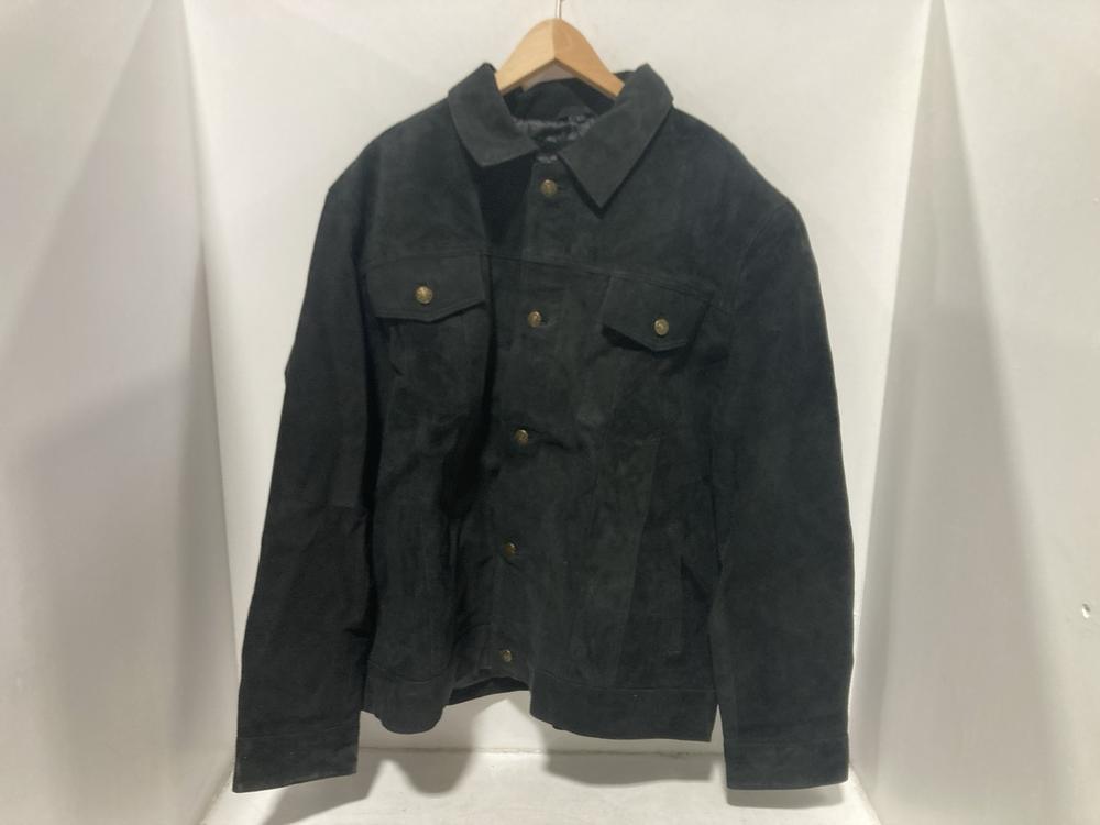 Lot 429  
            Chesterfield SR46 - Parcel Delivery Only 

                
REAL LEATHER REAL GARMENTS SUEDE JACKET IN BLACK - UK SIZE 3XL (LOCATION: E4)