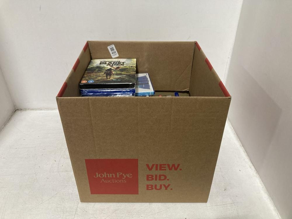 Lot 432  
            Chesterfield SR46 - Parcel Delivery Only 

                
QTY OF ASSORTED DVDS TO INCLUDE KINGDOM OF THE PLANET OF THE APES DVD (LOCATION: E4)