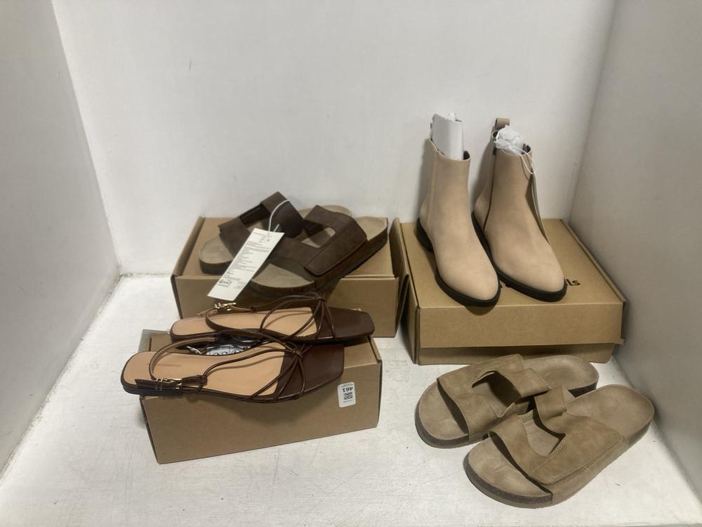 Lot 461  
            Chesterfield SR46 - Parcel Delivery Only 

                
4 X ASSORTED ADULTS SHOES TO INCLUDE SUEDE SANDALS IN BEIGE - UK SIZE 7 (LOCATION...