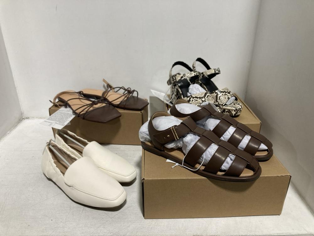 Lot 470  
            Chesterfield SR46 - Parcel Delivery Only 

                
4 X ASSORTED ADULTS SHOES TO INCLUDE WOMENS SQUARE FOOT SHOES IN CREAM LEATHER - ...