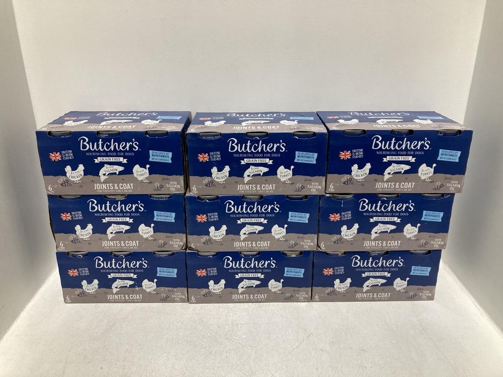 Lot 526  
            Chesterfield SR46 - Parcel Delivery Only 

                
9 X BUTCHERS JOINT & COATS WITH SALMON OIL NOURISHING DOG FOOD - 6 TINS PER PACK ...