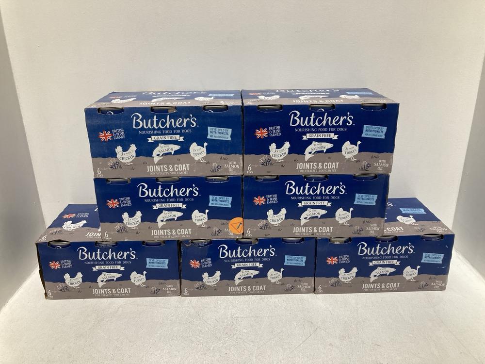 Lot 527  
            Chesterfield SR46 - Parcel Delivery Only 

                
9 X BUTCHERS JOINT & COATS WITH SALMON OIL NOURISHING DOG FOOD - 6 TINS PER PACK ...
