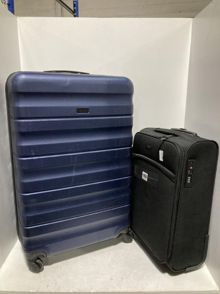 Lot 533  
            Chesterfield SR46 - Parcel Delivery Only 

                
MEDIUM HARD SHELL SPINNER SUITCASE IN BLUE TO INCLUDE MEDIUM 2-WHEEL FABRIC SUITC...