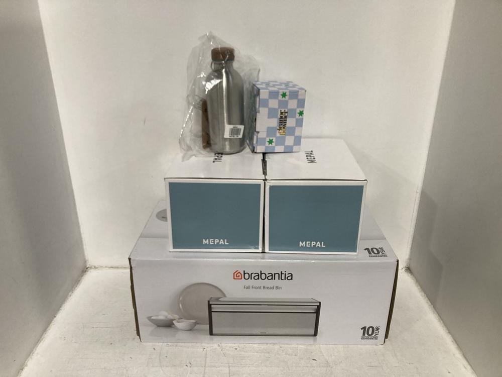 Lot 54  
            Chesterfield SR46 - Parcel Delivery Only 

                
5 X ASSORTED KITCHEN ITEMS TO INCLUDE BRABANTIA FALL FRONT BREAD BIN (LOCATION: A2)