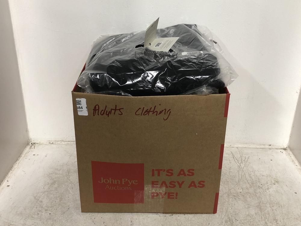 Lot 584  
            Chesterfield SR46 - Parcel Delivery Only 

                
QTY OF ASSORTED ADULTS CLOTHING TO INCLUDE 3/4 SLEEVE PENNI DRESS IN BLACK - UK S...