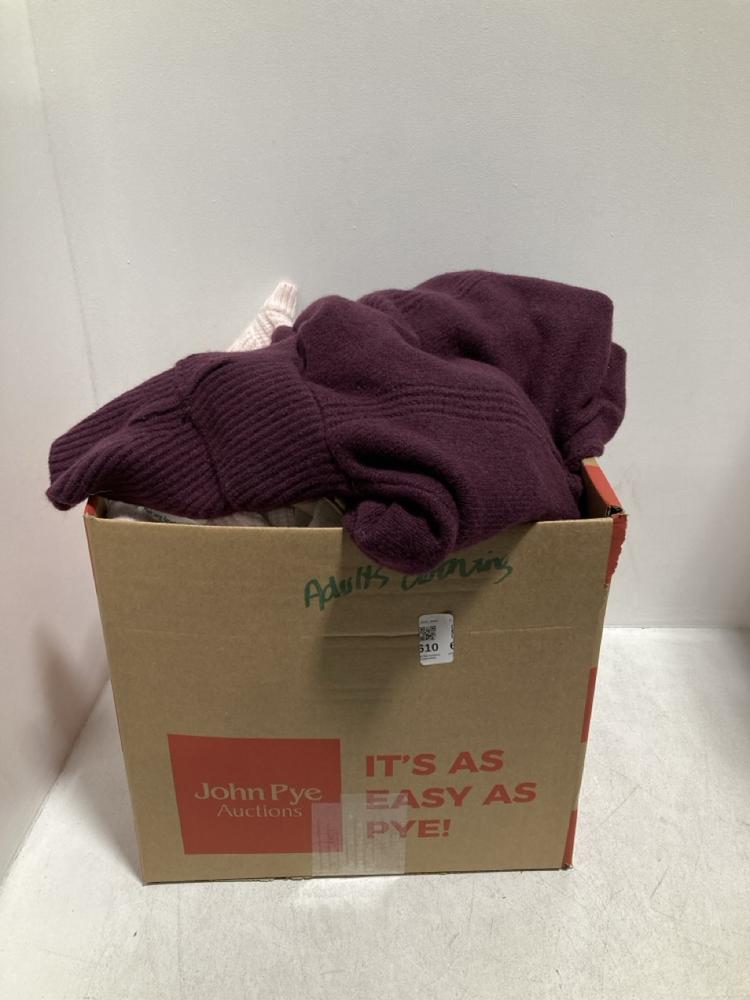 Lot 610  
            Chesterfield SR46 - Parcel Delivery Only 

                
QTY OF ASSORTED ADULTS CLOTHING TO INCLUDE TURTLE NECK KNIT JUMPER IN BURGUNDY - ...