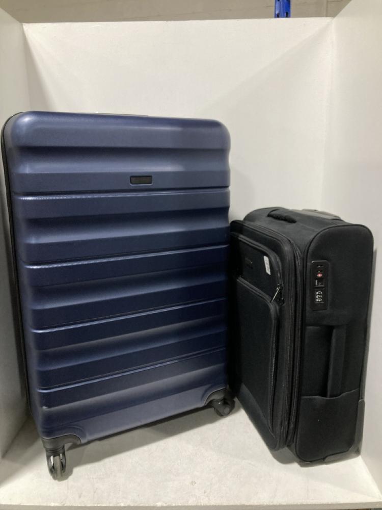 Lot 640  
            Chesterfield SR46 - Parcel Delivery Only 

                
LARGE HARD SHELL SPINNER SUITCASE IN BLUE TO INCLUDE SMALL FABRIC SPINNER SUITCAS...