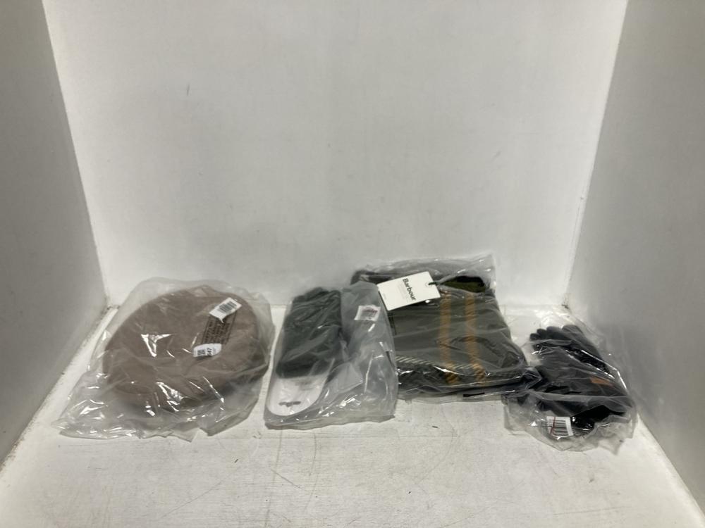 Lot 647  
            Chesterfield SR46 - Parcel Delivery Only 

                
4 X ASSORTED ADULTS BARBOUR CLOTHING TO INCLUDE BARBOUR KNITTED MITTENS IN BLACK ...