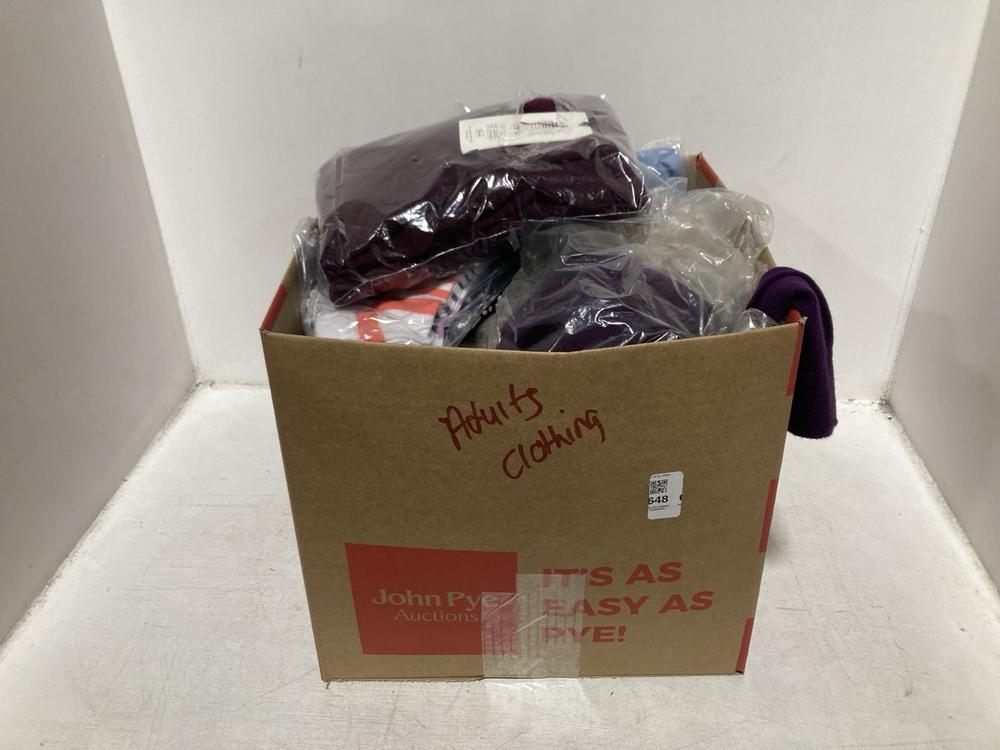 Lot 648  
            Chesterfield SR46 - Parcel Delivery Only 

                
QTY OF ASSORTED ADULTS CLOTHING TO INCLUDE CASHMERE SCARF IN BERRY - ONESIZE (LOC...