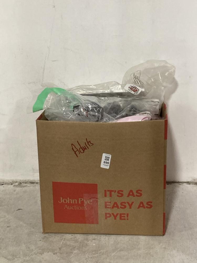 Lot 690  
            Chesterfield SR46 - Parcel Delivery Only 

                
QTY OF ASSORTED ADULTS CLOTHING & ACCESSORIES TO INCLUDE SECRID MATTE WALLET IN B...