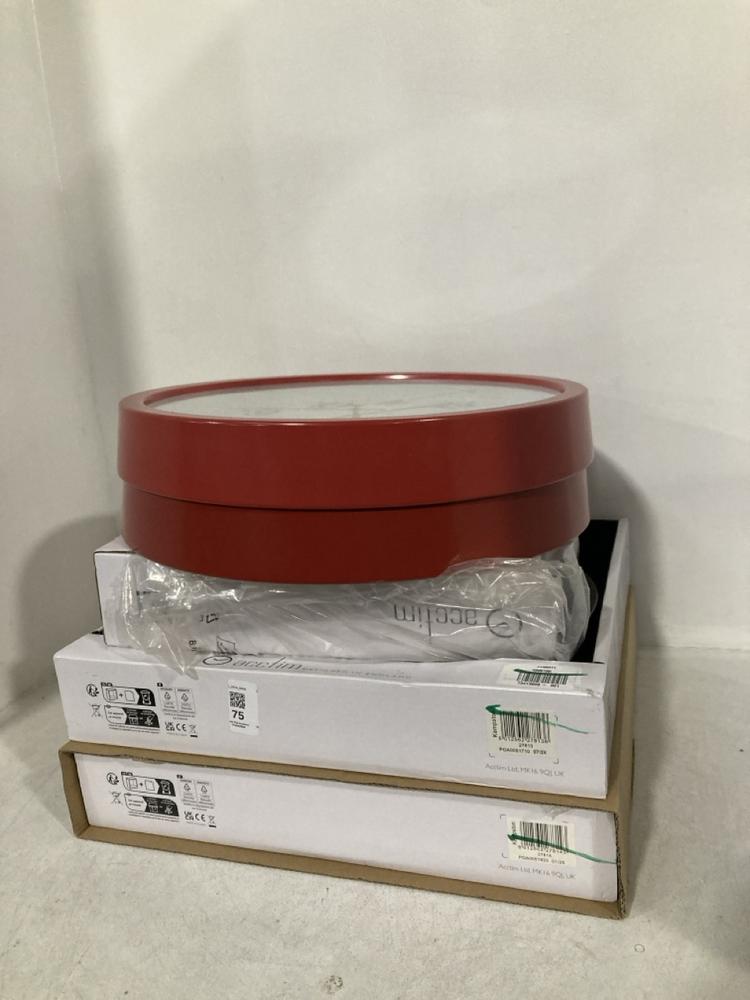 Lot 75  
            Chesterfield SR46 - Parcel Delivery Only 

                
5 X ASSORTED ACCTIM CLOCKS TO INCLUDE ACCTIM N0.42908 CLOCK IN RED & BLACK (LOCAT...