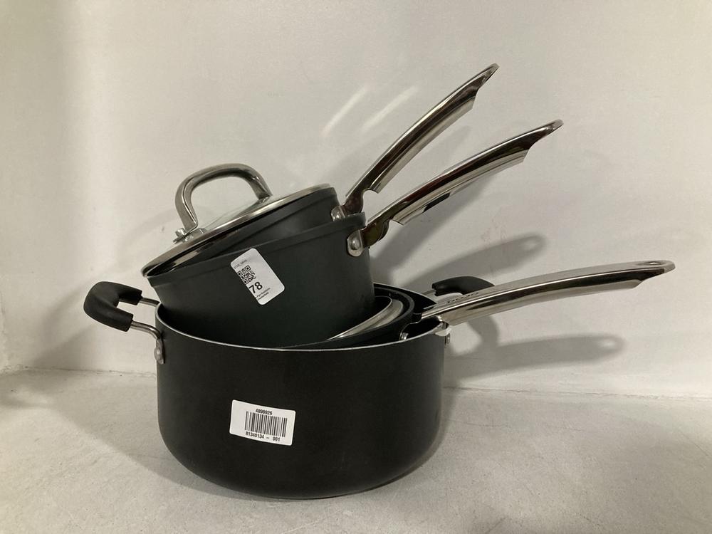 Lot 78  
            Chesterfield SR46 - Parcel Delivery Only 

                
4 X ASSORTED PANS TO INCLUDE NEVER STICK 2 SAUCEPAN WITH LID (LOCATION: A3)