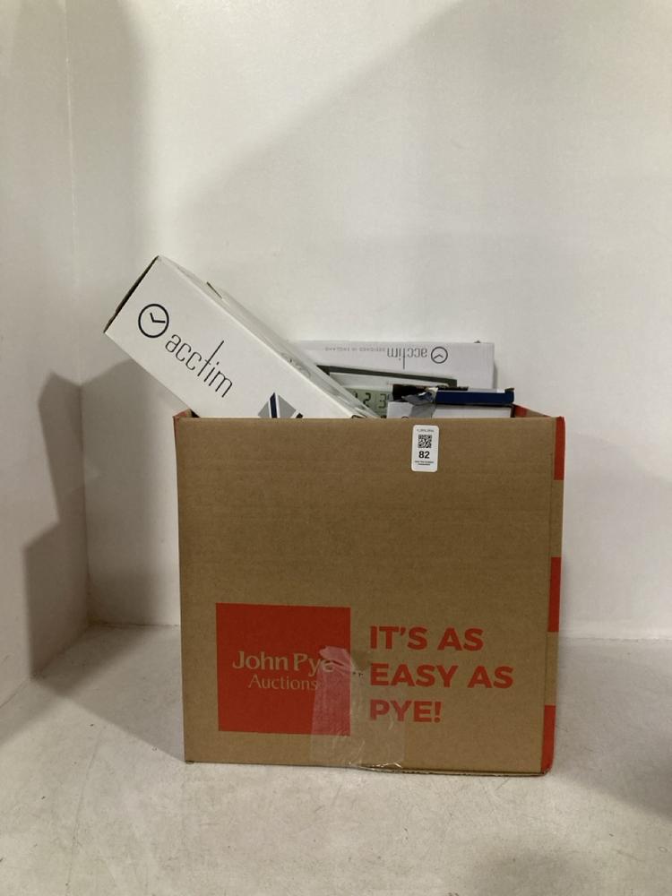 Lot 82  
            Chesterfield SR46 - Parcel Delivery Only 

                
QTY OF ASSORTED ACCTIM HOME ITEMS TO INCLUDE ACCTIM MANTEL STAINLESS STEEL WALL C...