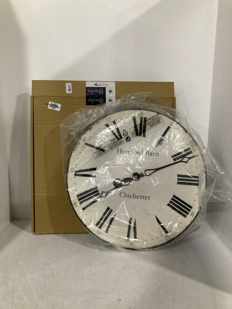 Lot 85  
            Chesterfield SR46 - Parcel Delivery Only 

                
HEREFORD BARN CHICHESTER ROMAN NUMERALS DISTRESSED CLOCK IN CREAM & BLACK TO INCL...