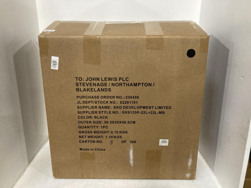 Lot 91  
            Chesterfield SR46 - Parcel Delivery Only 

                
DUAL KITCHEN 40L BIN IN BLACK ( 58.5 X 38 X 56.5CM ) (LOCATION: A3)