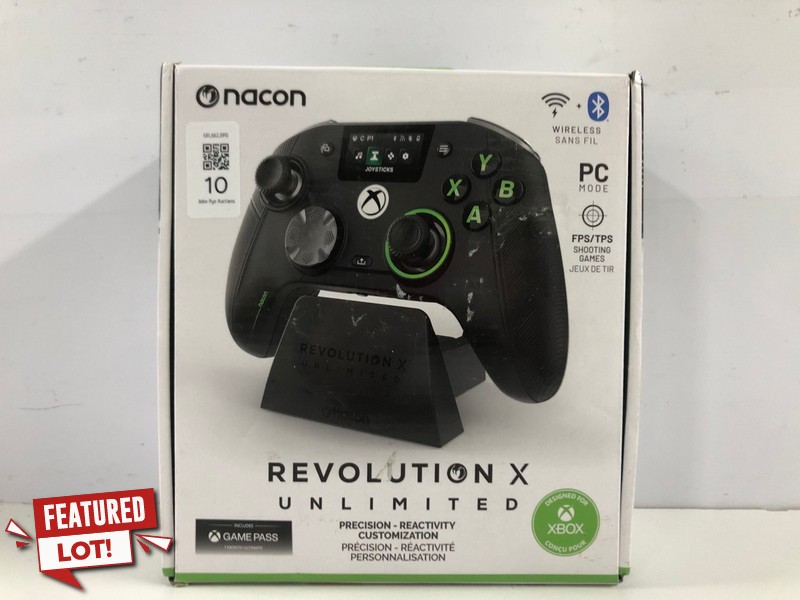 Lot 10  
            Nottingham SR1 - Delivery Only 

                
NACON REVOLUTION X UNLIMITED WIRELESS GAMING CONTROLLER (XBOX) - BLACK - ORIGINAL...