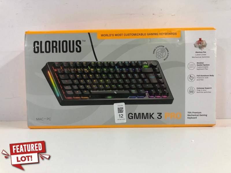Lot 12  
            Nottingham SR1 - Delivery Only 

                
GLORIOUS GMMK 3 PRO CUSTOMIZABLE MECHANICAL GAMING KEYBOARD - BLACK - ORIGINAL RR...