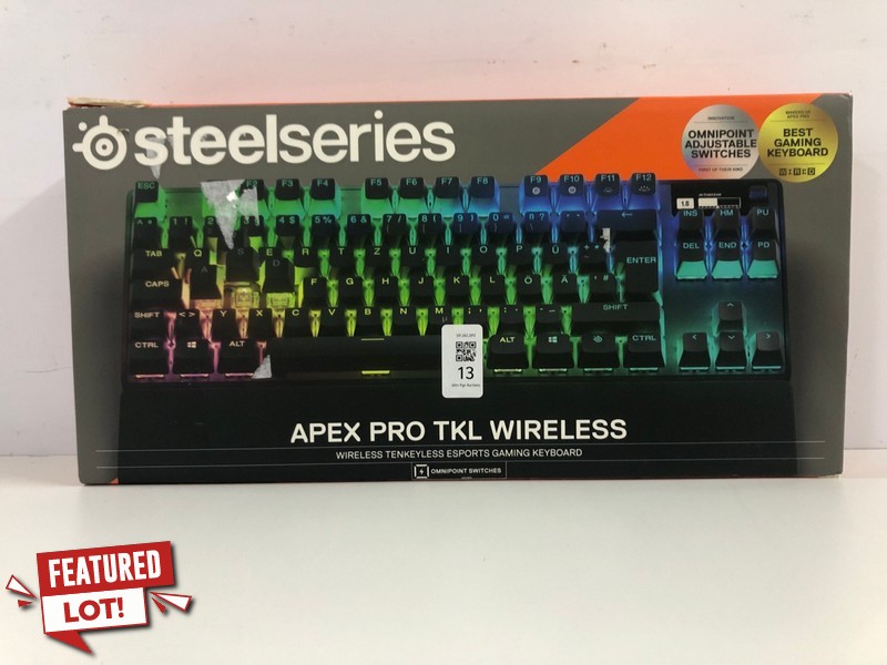 Lot 13  
            Nottingham SR1 - Delivery Only 

                
STEELSERIES APEX PRO TKL WIRELESS GAMING KEYBOARD - BLACK - ORIGINAL RRP - £219.99