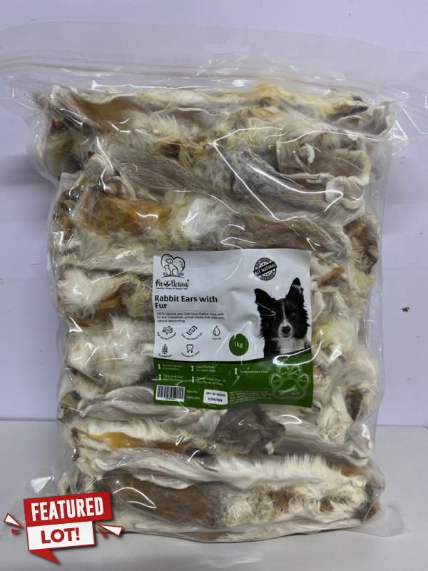 Lot 151  
            Nottingham SR1 - Delivery Only 

                
BOX OF PAWLICIOUS 100% NATURAL RABBIT EARS WITH FUR FOR DOGS - EXP 21/06/2028