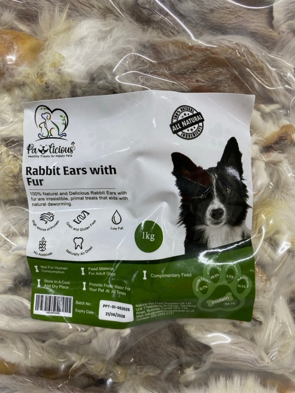 Lot 171  
            Nottingham SR1 - Delivery Only 

                
BOX OF PAWLICIOUS 100% NATURAL RABBIT EARS WITH FUR FOR DOGS - EXP 21/06/2028