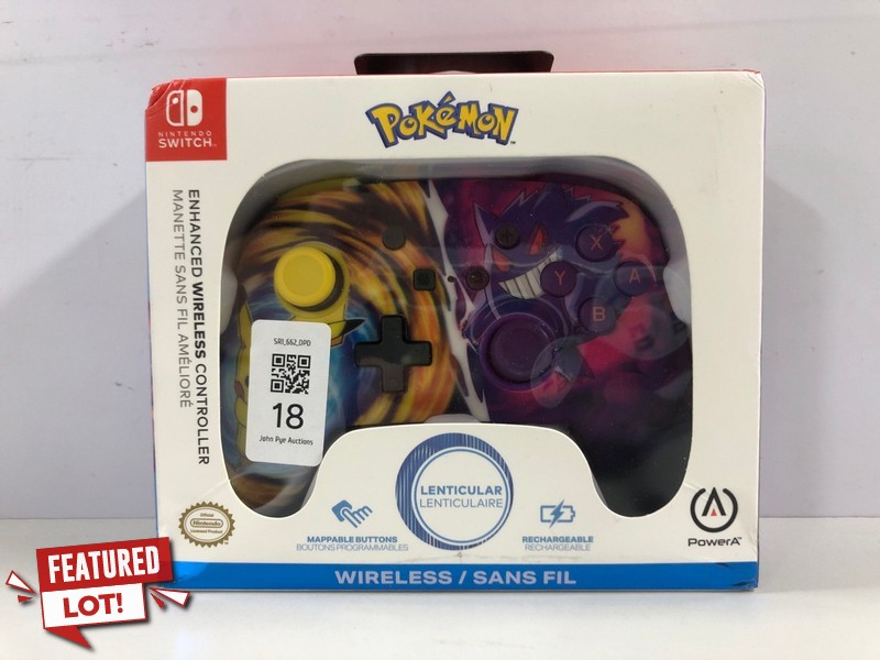 Lot 18  
            Nottingham SR1 - Delivery Only 

                
NINTENDO SWITCH ENHANCED WIRELESS CONTROLLER - POKÉMON PIKACHU VS GENGAR EDITION ...