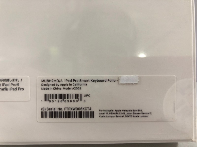 Lot 20  
            Nottingham SR1 - Delivery Only 

                
APPLE IPAD PRO SMART KEYBOARD FOLIO MODEL: A2039 - ORIGINAL RRP.£79 (SEALED)