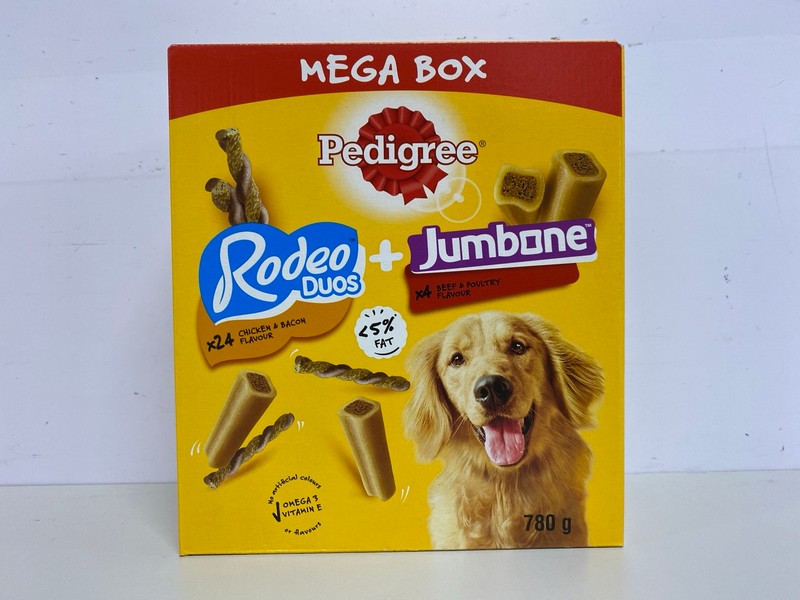 Lot 263  
            Nottingham SR1 - Delivery Only 

                
6 X PEDIGREE RODEO DUOS (CHICKEN & BACON FLAVOUR) + JUMBONE (BEEF & POULTRY FLAVO...