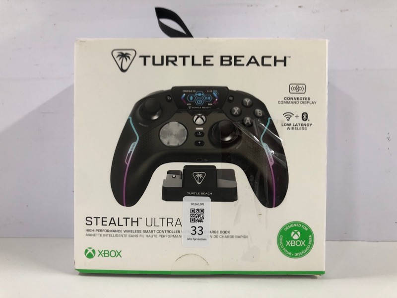 Lot 33  
            Nottingham SR1 - Delivery Only 

                
TURTLE BEACH STEALTH ULTRA WIRELESS SMART CONTROLLER WITH CHARGING DOCK (XBOX) - ...