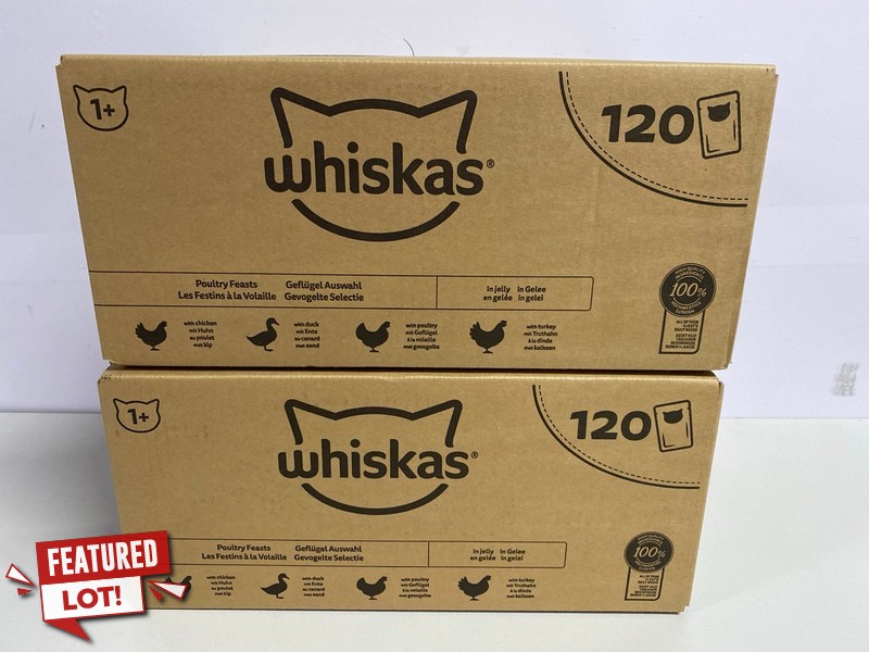 Lot 420  
            Nottingham SR1 - Delivery Only 

                
2 X WHISKAS POULTRY FEASTS MULTI-PACKS - CHICKEN, DUCK & TURKEY FLAVOURS - BBD - ...