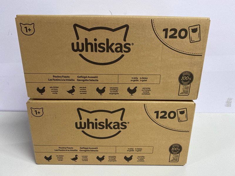 Lot 431  
            Nottingham SR1 - Delivery Only 

                
2 X WHISKAS POULTRY FEASTS MULTI-PACKS - CHICKEN, DUCK & TURKEY FLAVOURS - BBD - ...