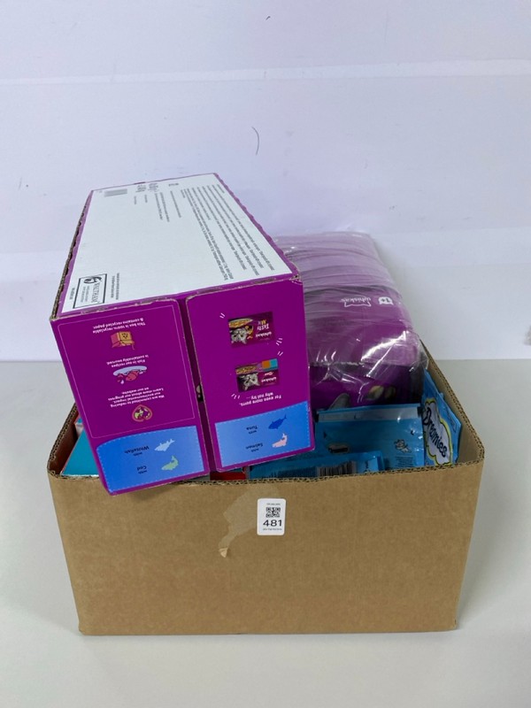 Lot 481  
            Nottingham SR1 - Delivery Only 

                
BOX OF VARIOUS PET ITEMS INC. WHISKAS FISH FAVOURITES MULTI-PACK - SALMON, TUNA, ...