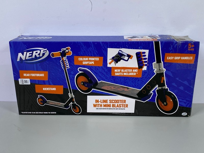 Lot 488  
            Nottingham SR1 - Delivery Only 

                
NERF IN-LINE SCOOTER WITH MINI BLASTER - AGES 5+