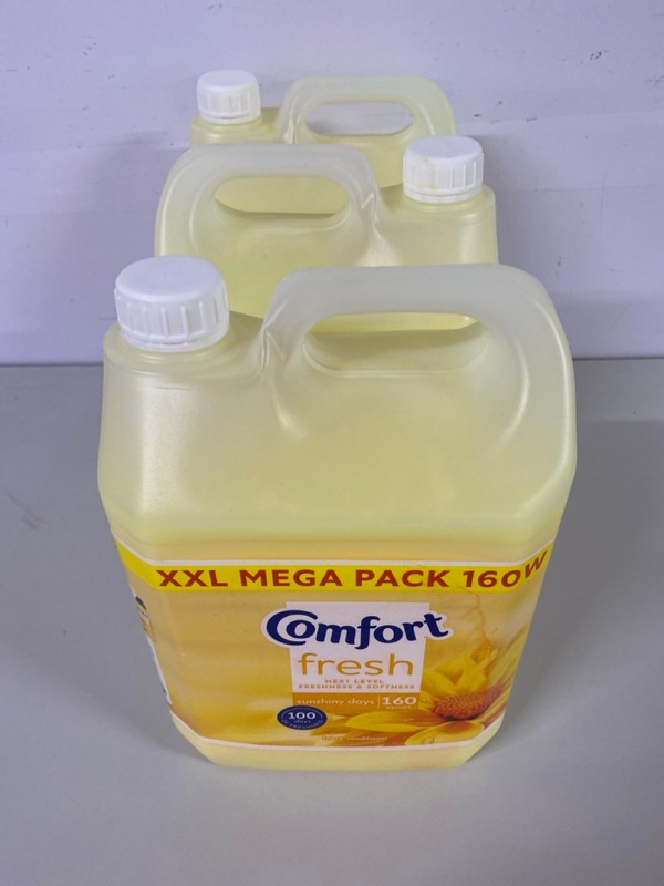 Lot 494  
            Nottingham SR1 - Delivery Only 

                
3 X COMFORT FRESH FABRIC CONDITIONER XXL MEGA PACK - SUNSHINY DAYS SCENTED - 160 ...