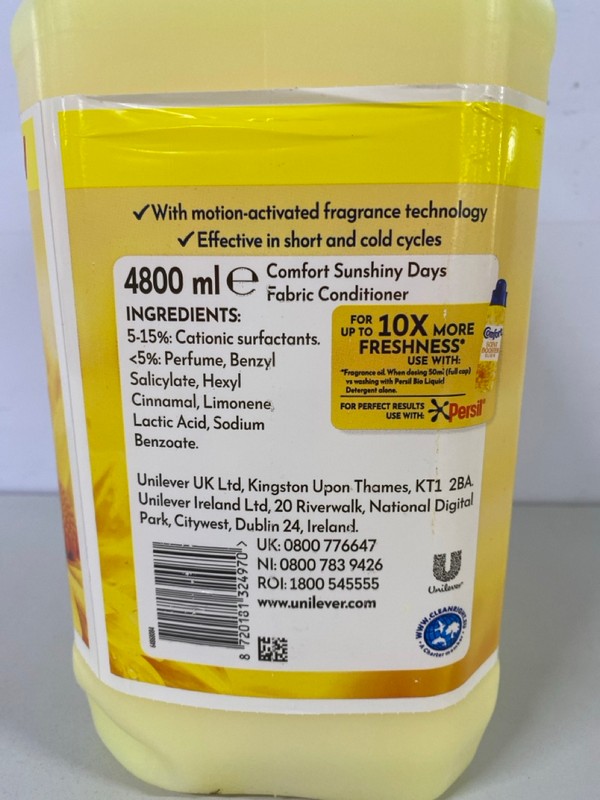 Lot 494  
            Nottingham SR1 - Delivery Only 

                
3 X COMFORT FRESH FABRIC CONDITIONER XXL MEGA PACK - SUNSHINY DAYS SCENTED - 160 ...