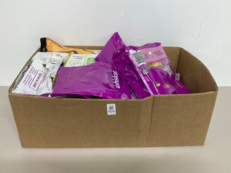 Lot 500  
            Nottingham SR1 - Delivery Only 

                
BOX OF VARIOUS PET ITEMS INC. WHISKAS CAT FOOD - CHICKEN FLAVOURED - BBD - 10/04/...
