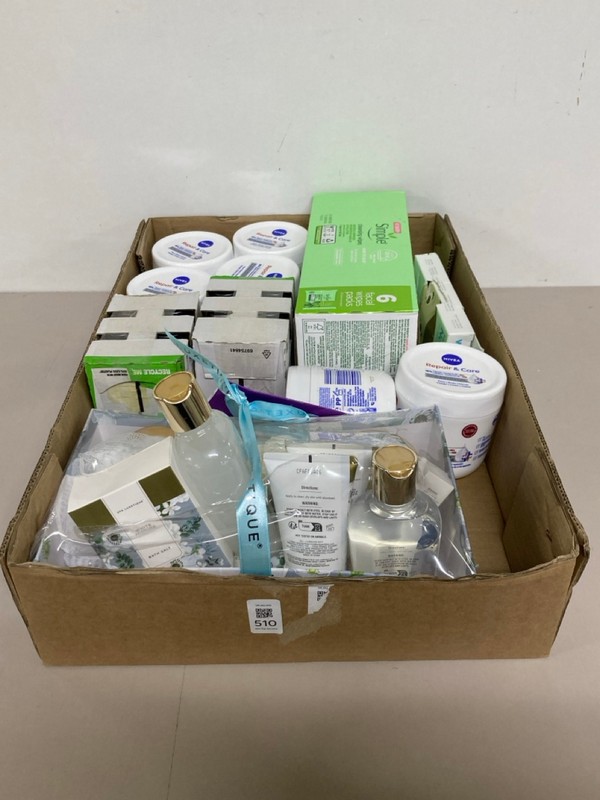 Lot 510  
            Nottingham SR1 - Delivery Only 

                
BOX OF VARIOUS BEAUTY ITEMS INC. NIVEA REPAIR & CARE CREAM - 400ML