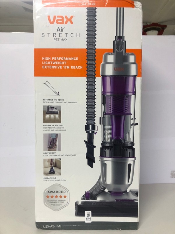 Lot 546  
            Nottingham SR1 - Delivery Only 

                
VAX AIR STRETCH PET MAX UP-RIGHT VACUUM CLEANER MODEL: U85-AS-PME - ORIGINAL RRP.£84