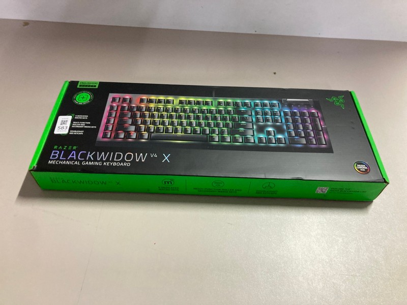 Lot 583  
            Nottingham SR1 - Delivery Only 

                
RAZER BLACKWIDOW V4 X MECHANICAL GAMING KEYBOARD - ORIGINAL RRP.£94 (SEALED)