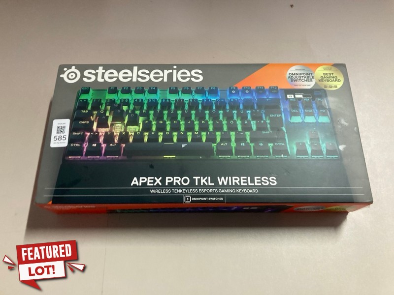 Lot 585  
            Nottingham SR1 - Delivery Only 

                
STEELSERIES APEX PRO TKL WIRELESS TENKEYLESS ESPORTS GAMING KEYBOARD - ORIGINAL R...